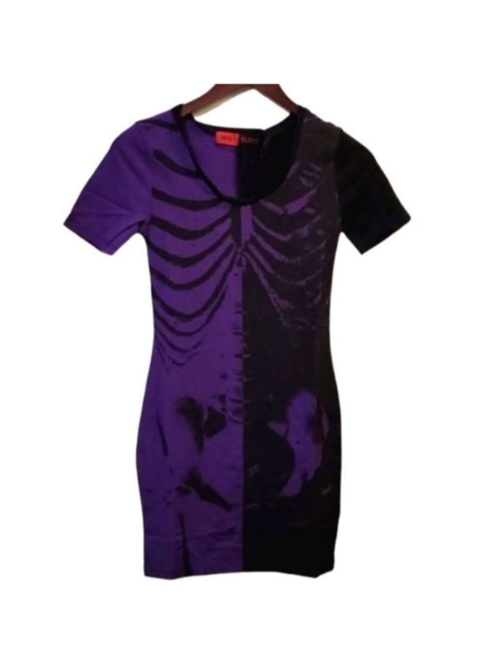 Iron Fist Bad To The Bone Bodycon Dress Purple & Black Skeleton Print Small